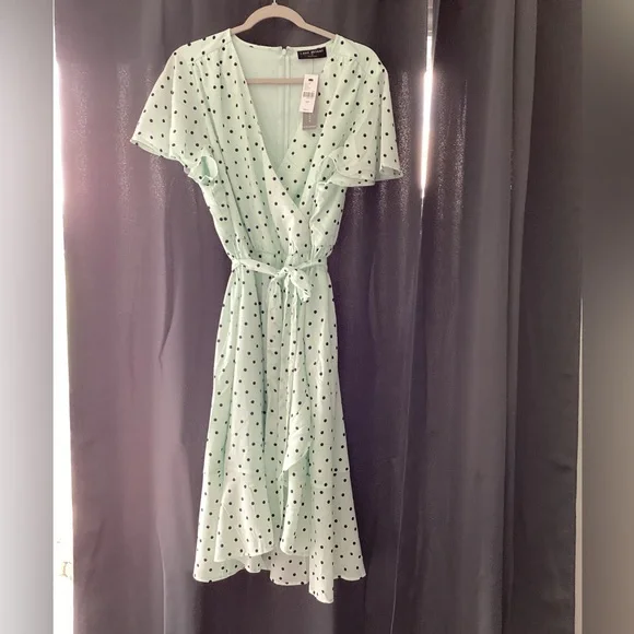 Lane Bryant Mint Polka Dot High Low Dress - Picture 2 of 6